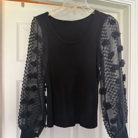 Elegant Black Sheer Sleeve Top - Picture 2 of 3